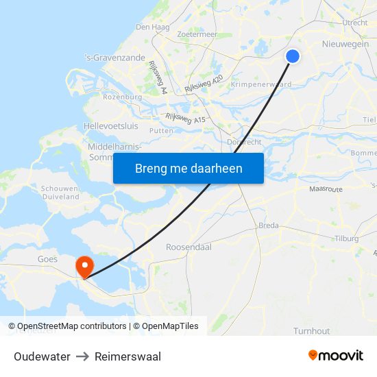 Oudewater to Reimerswaal map