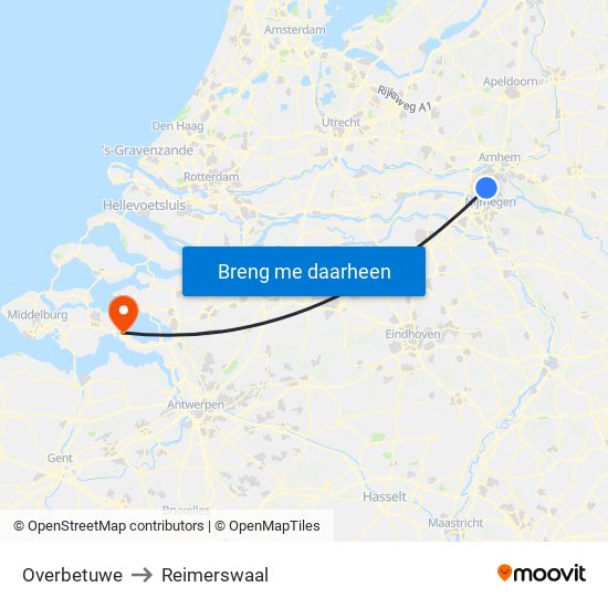 Overbetuwe to Reimerswaal map