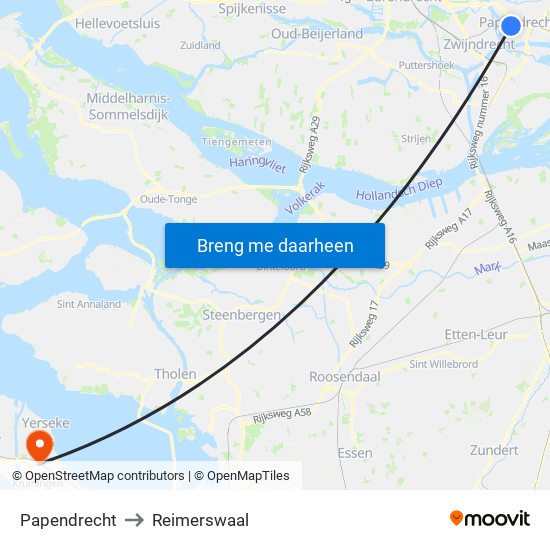 Papendrecht to Reimerswaal map