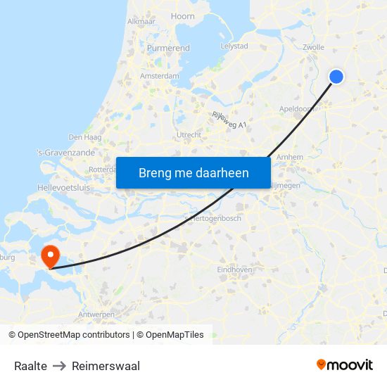 Raalte to Reimerswaal map
