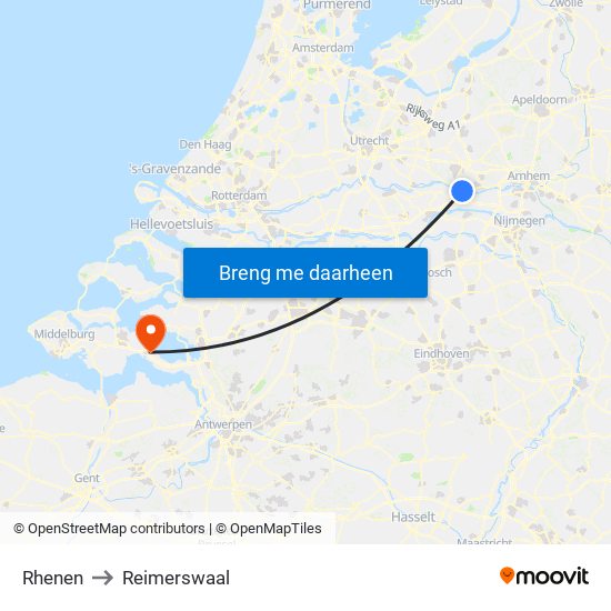 Rhenen to Reimerswaal map