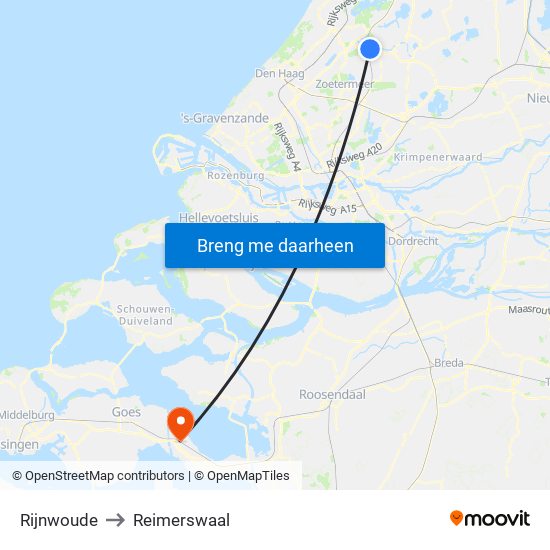 Rijnwoude to Reimerswaal map