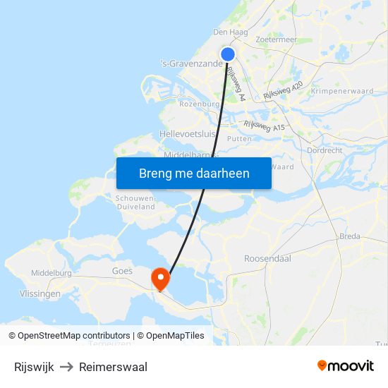 Rijswijk to Reimerswaal map