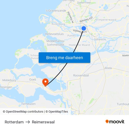 Rotterdam to Reimerswaal map