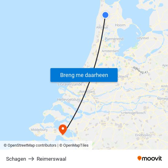Schagen to Reimerswaal map