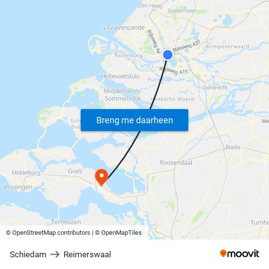 Schiedam to Reimerswaal map