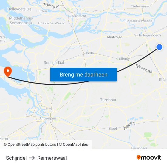 Schijndel to Reimerswaal map