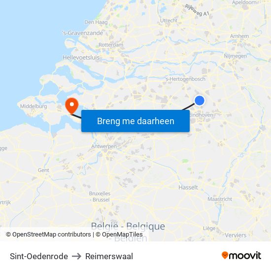 Sint-Oedenrode to Reimerswaal map