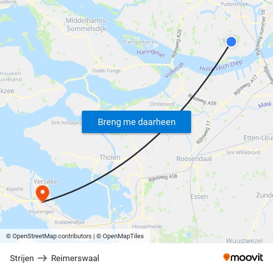 Strijen to Reimerswaal map