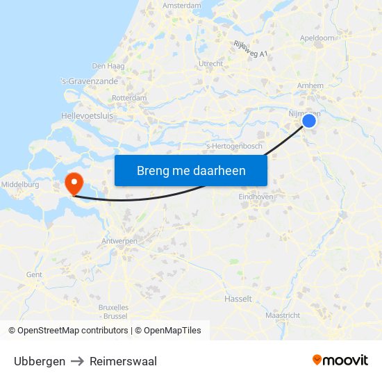 Ubbergen to Reimerswaal map