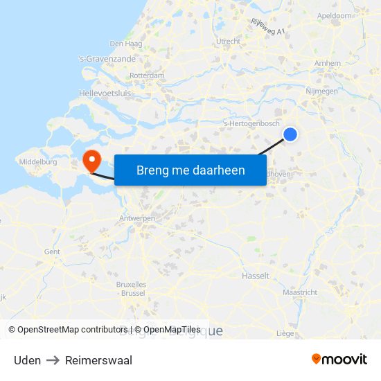 Uden to Reimerswaal map
