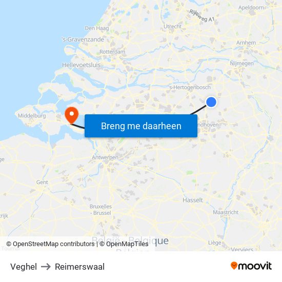 Veghel to Reimerswaal map