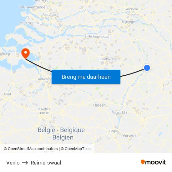 Venlo to Reimerswaal map