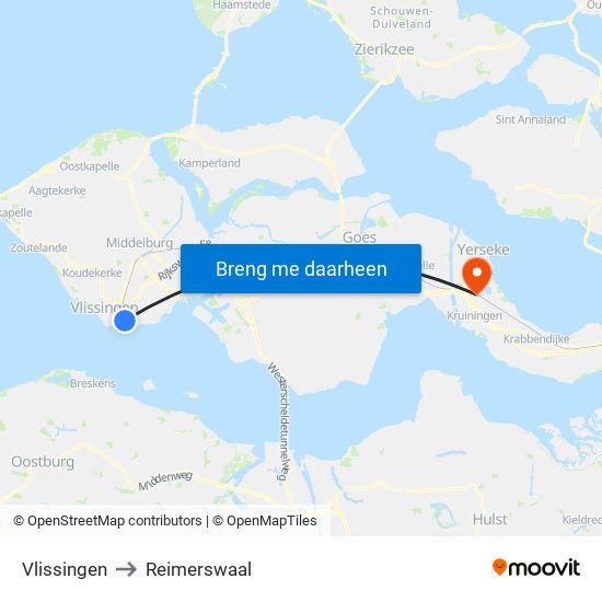 Vlissingen to Reimerswaal map