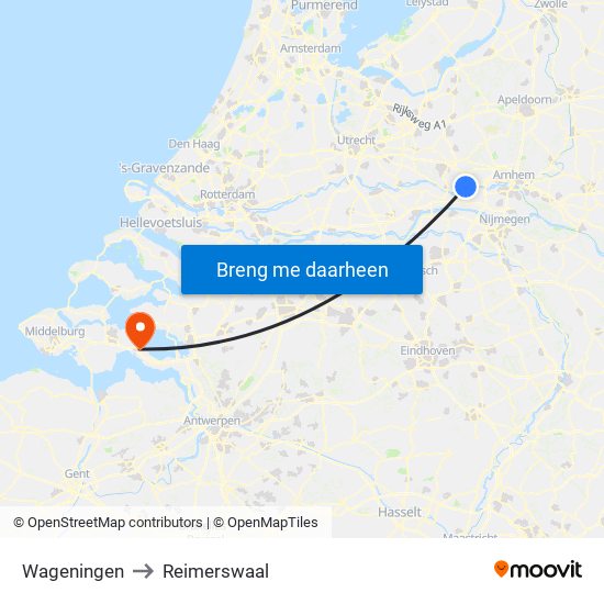 Wageningen to Reimerswaal map