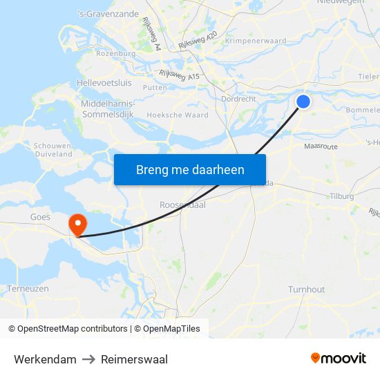 Werkendam to Reimerswaal map