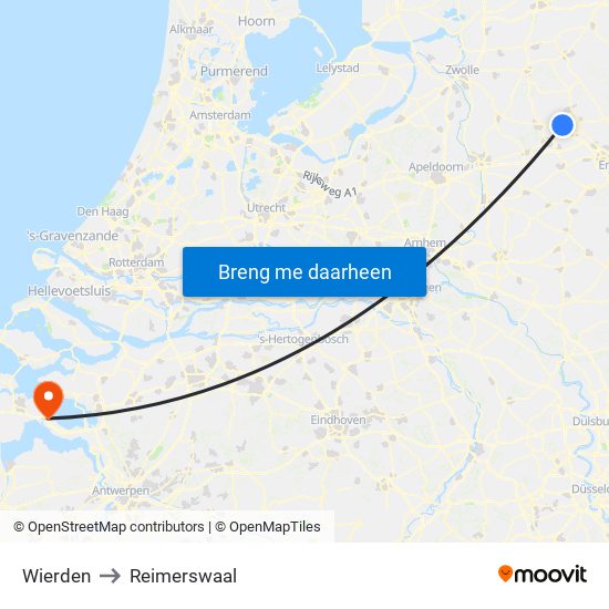 Wierden to Reimerswaal map