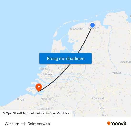 Winsum to Reimerswaal map