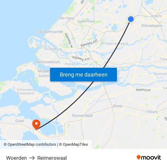 Woerden to Reimerswaal map