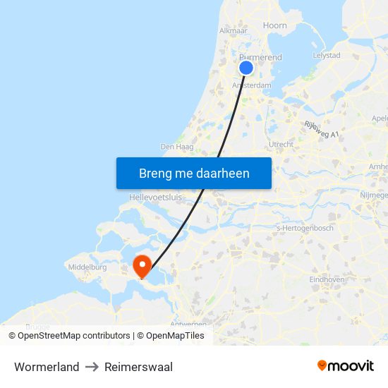 Wormerland to Reimerswaal map