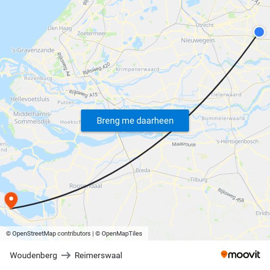 Woudenberg to Reimerswaal map