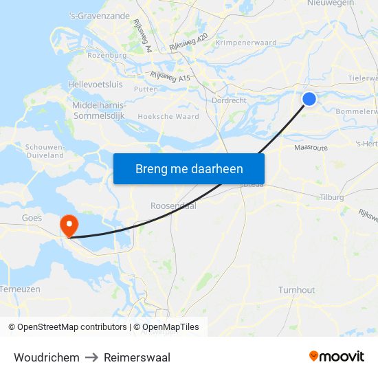 Woudrichem to Reimerswaal map