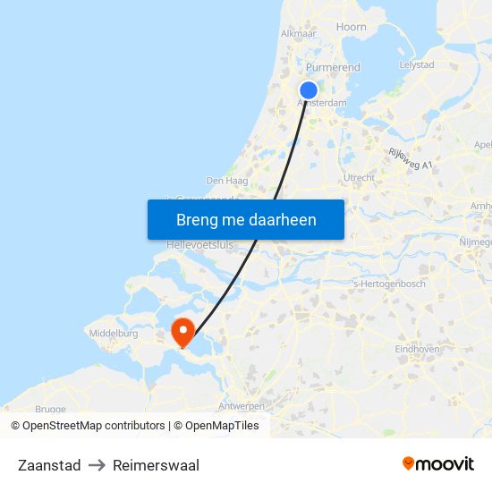 Zaanstad to Reimerswaal map