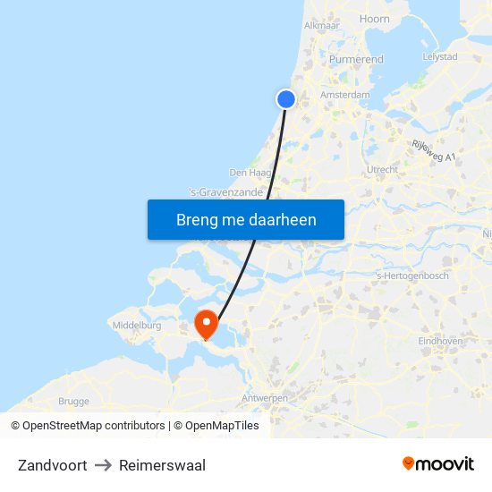 Zandvoort to Reimerswaal map