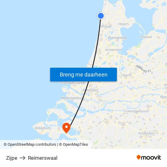 Zijpe to Reimerswaal map