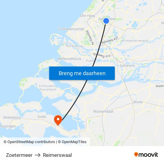 Zoetermeer to Reimerswaal map