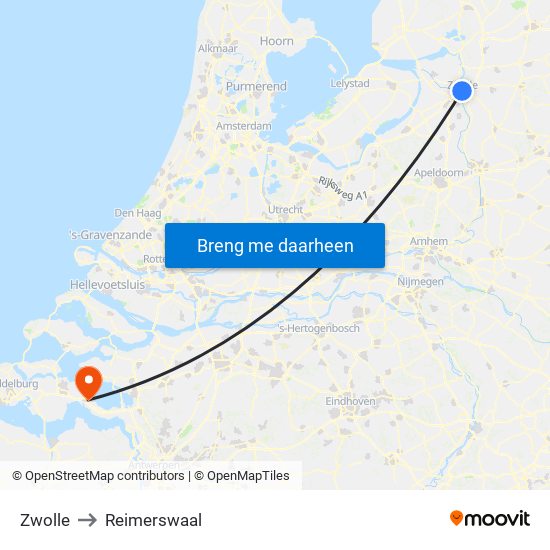 Zwolle to Reimerswaal map