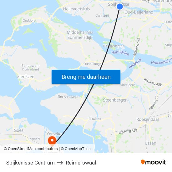 Spijkenisse Centrum to Reimerswaal map