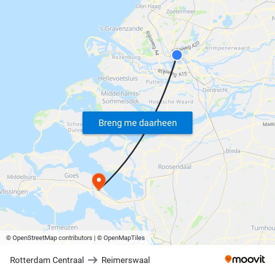 Rotterdam Centraal to Reimerswaal map
