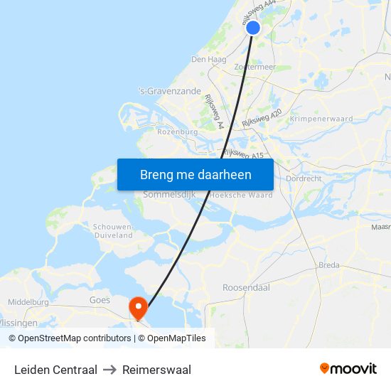 Leiden Centraal to Reimerswaal map