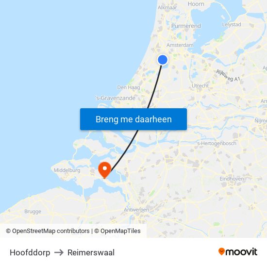 Hoofddorp to Reimerswaal map