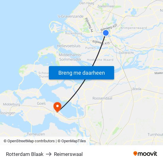 Rotterdam Blaak to Reimerswaal map