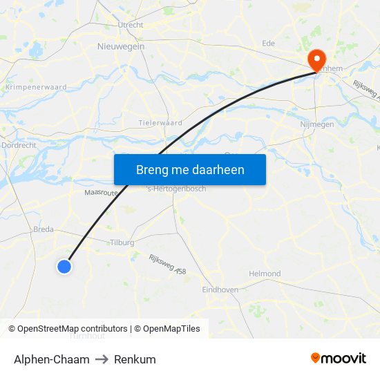 Alphen-Chaam to Renkum map