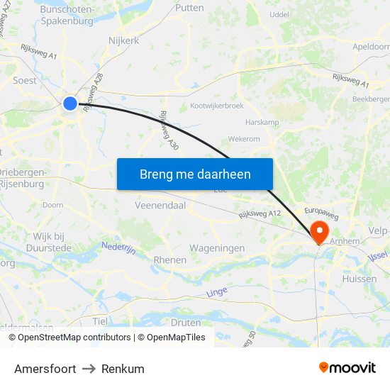 Amersfoort to Renkum map