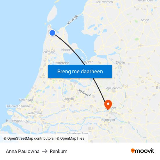 Anna Paulowna to Renkum map