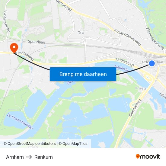 Arnhem to Renkum map