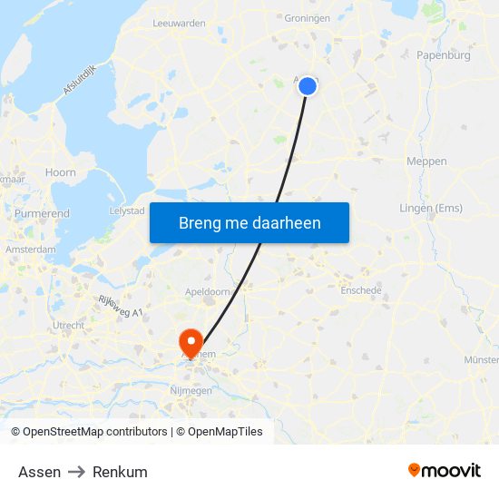 Assen to Renkum map