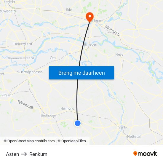 Asten to Renkum map