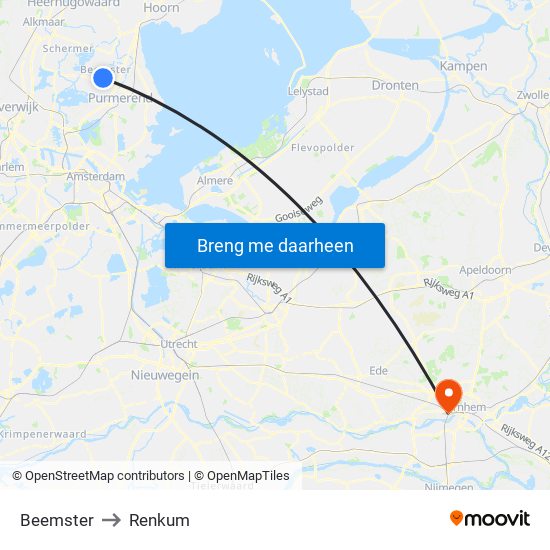 Beemster to Renkum map