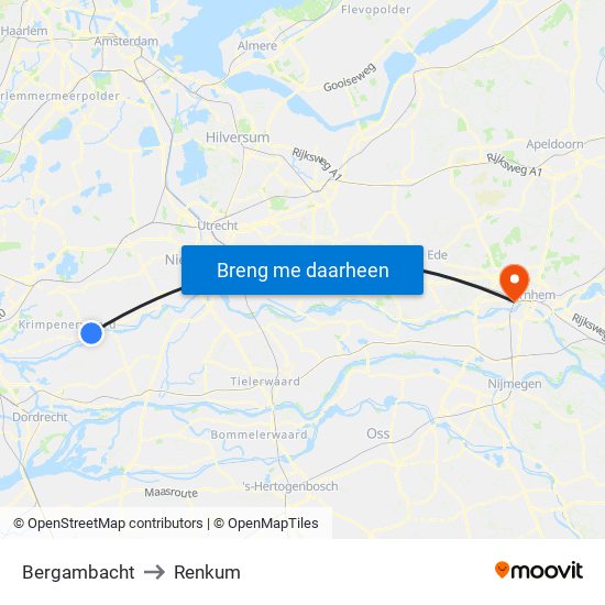 Bergambacht to Renkum map