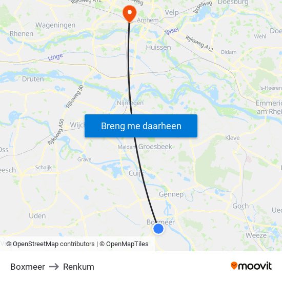 Boxmeer to Renkum map