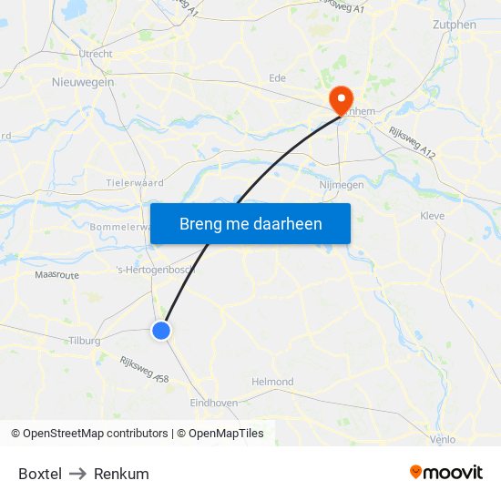Boxtel to Renkum map