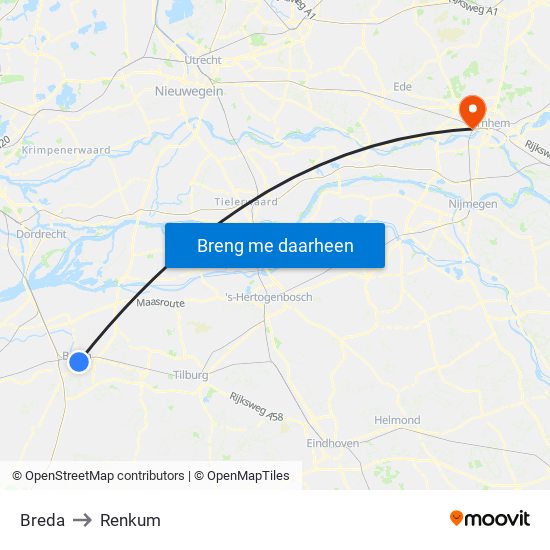Breda to Renkum map