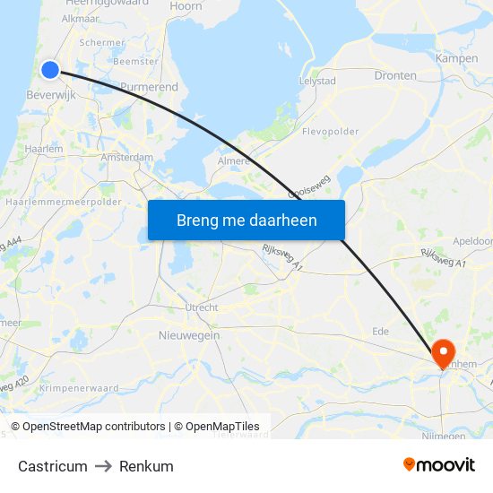 Castricum to Renkum map