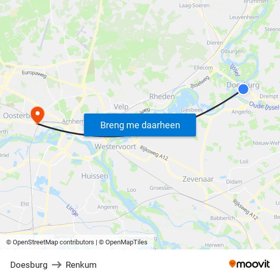 Doesburg to Renkum map