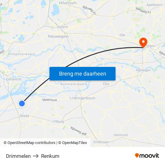 Drimmelen to Renkum map